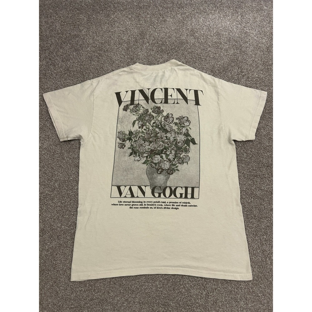 Fine Art On The Low Van Gogh Graphic TShirt Men Medium Cream Good Floral Art Tee